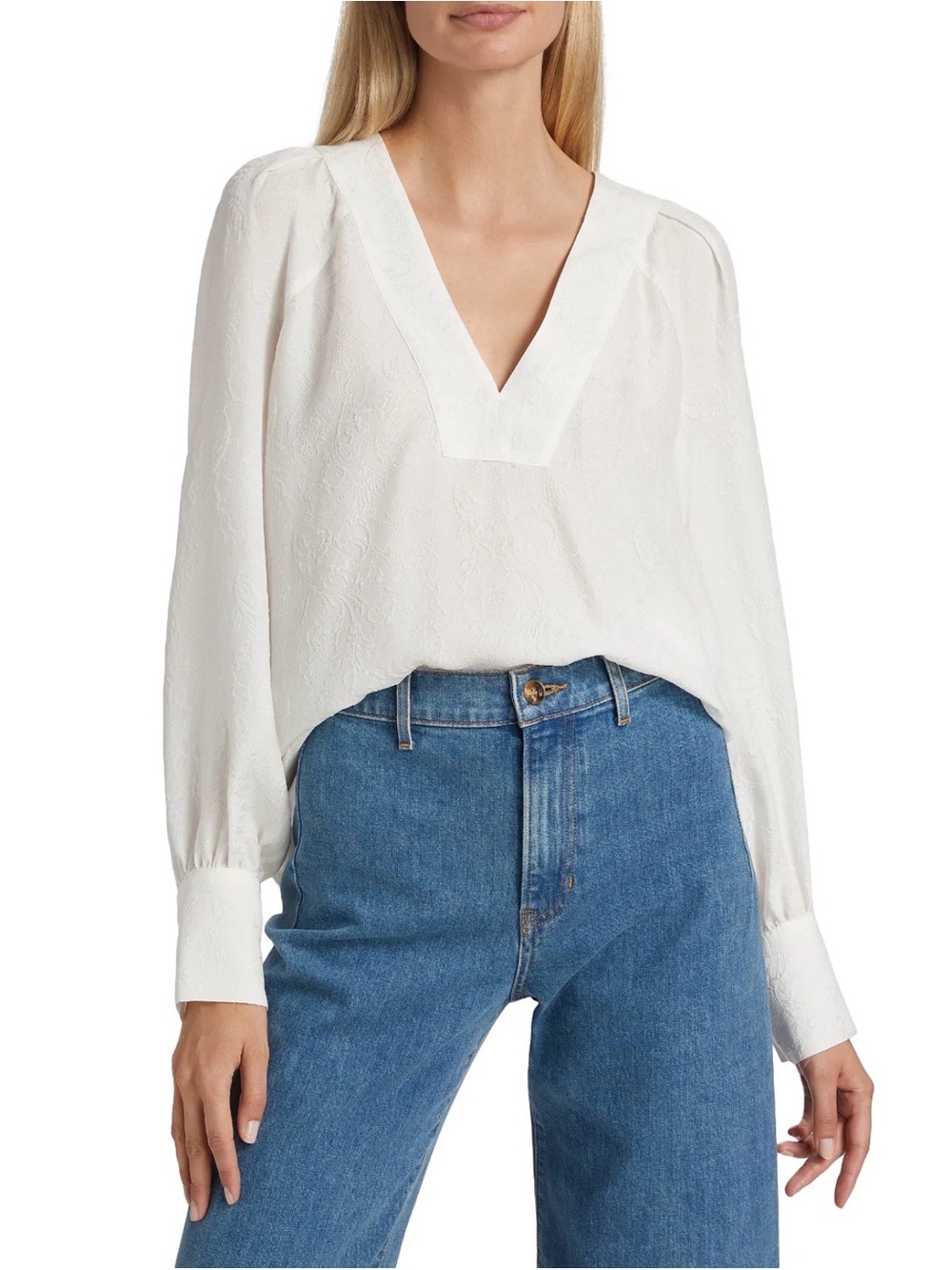 VERONICA BEARD Osler Blouse Size 2 Off White Silk V-Neck Textured Top